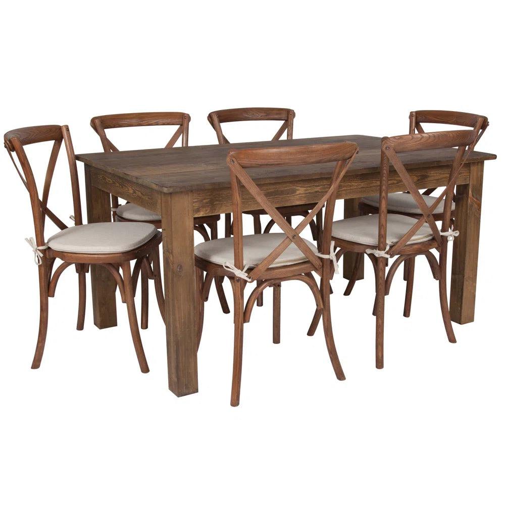 Table Set with 6 Cross Back Chairs and Cushions