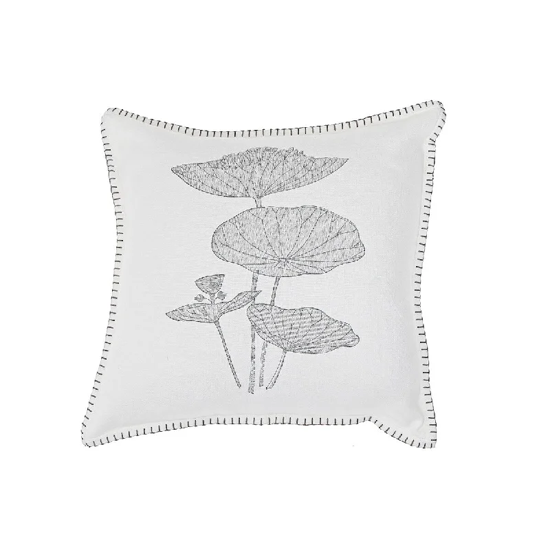 Blanket Stitch Embroidered Cushion Lotus Leaf 18 X 18 - Set of 2