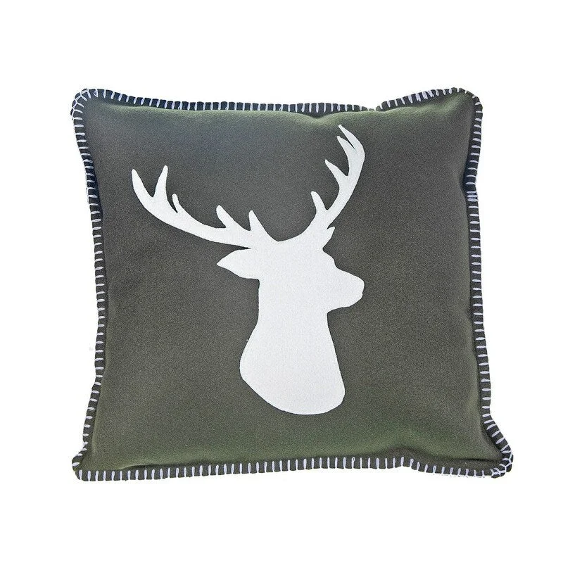 Deer Print Worsted Fabric Cushion (green) - Set Of 2