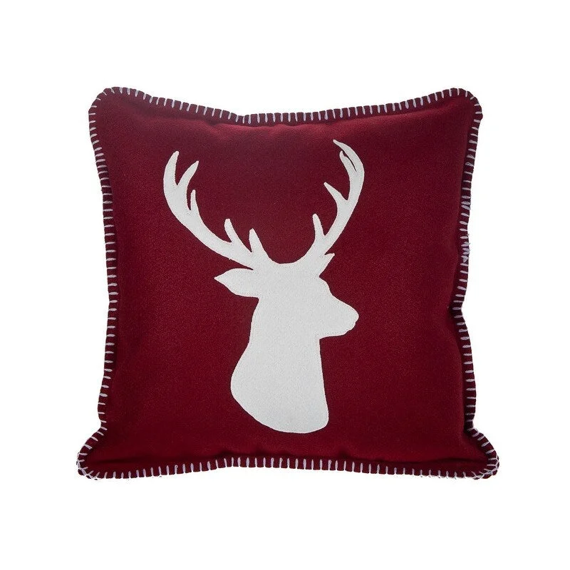 Deer Print Worsted Fabric Cushion (red) - Set Of 2