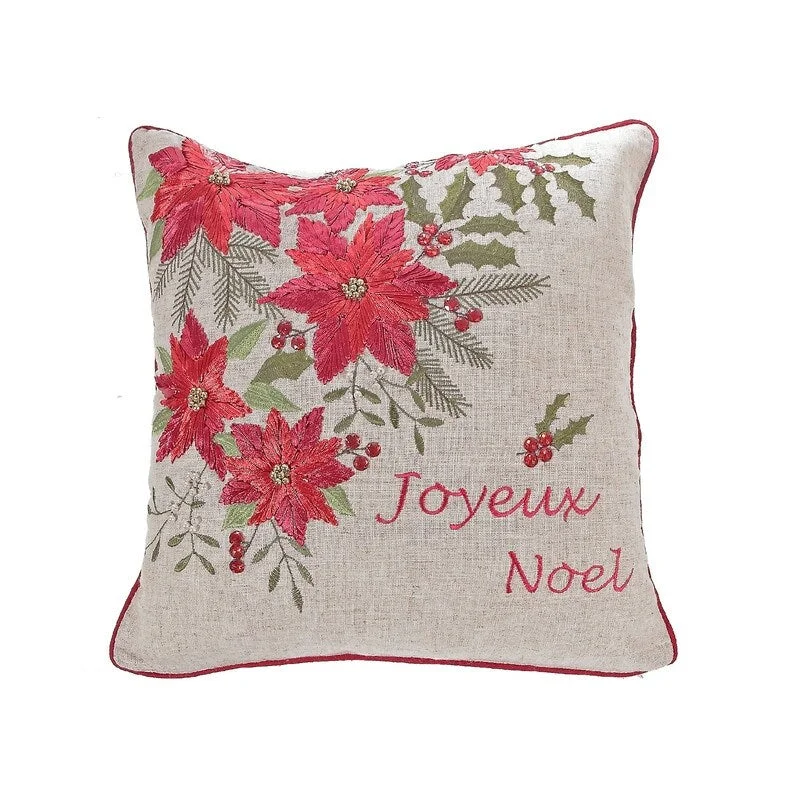 Embroidered Cushion (Poinsettia Joyeux Noel) (16 X 16) - Set of 2