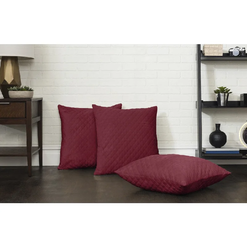 Floor Cushion - Square 24" inches x 24" inches - Quilted Velvet Fabric with Polyester Filling, Solid Color Burgundy Red