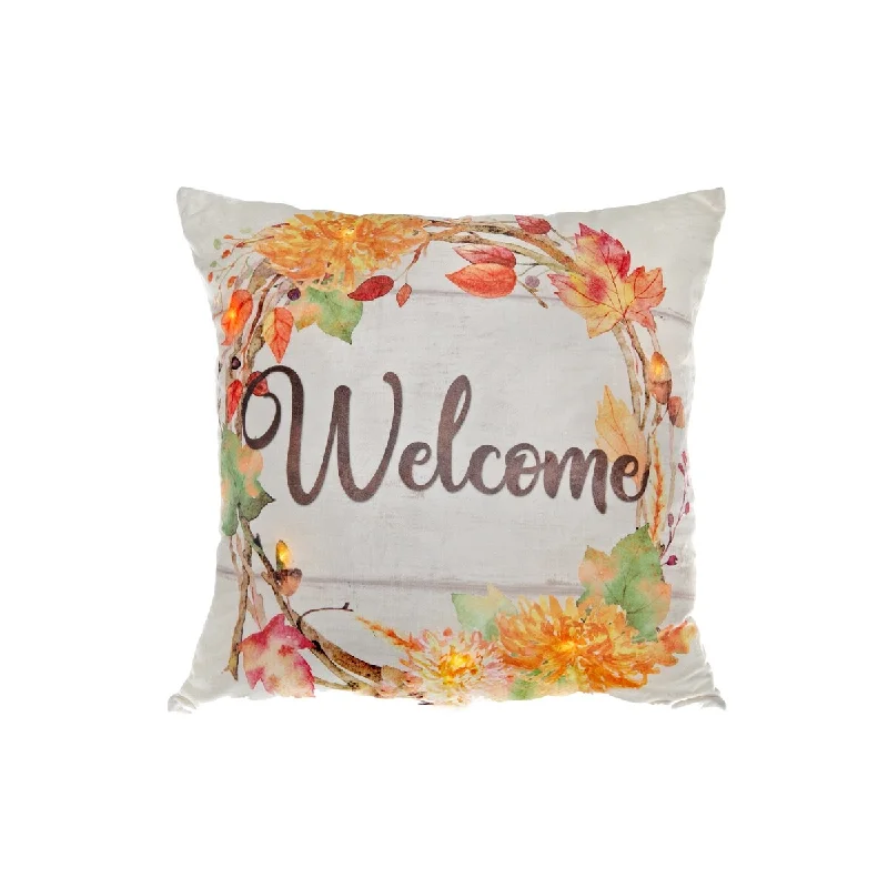 Led Velvet Cushion (Autumn Wreath - Welcome) (18 X 18) - Set of 2