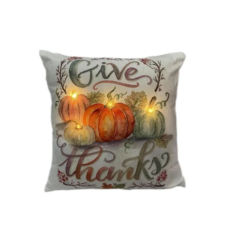 Led Velvet Cushion Give Thanks Pumpkin Patch 18X18 - Set of 2