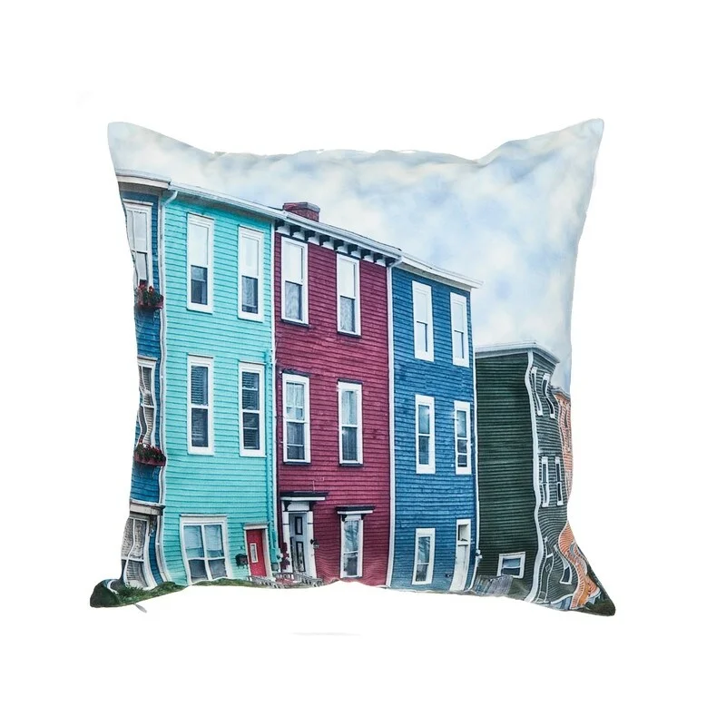 Velvet Cushion With Side Zipper (Coloful Rowhouse) - Set of 2