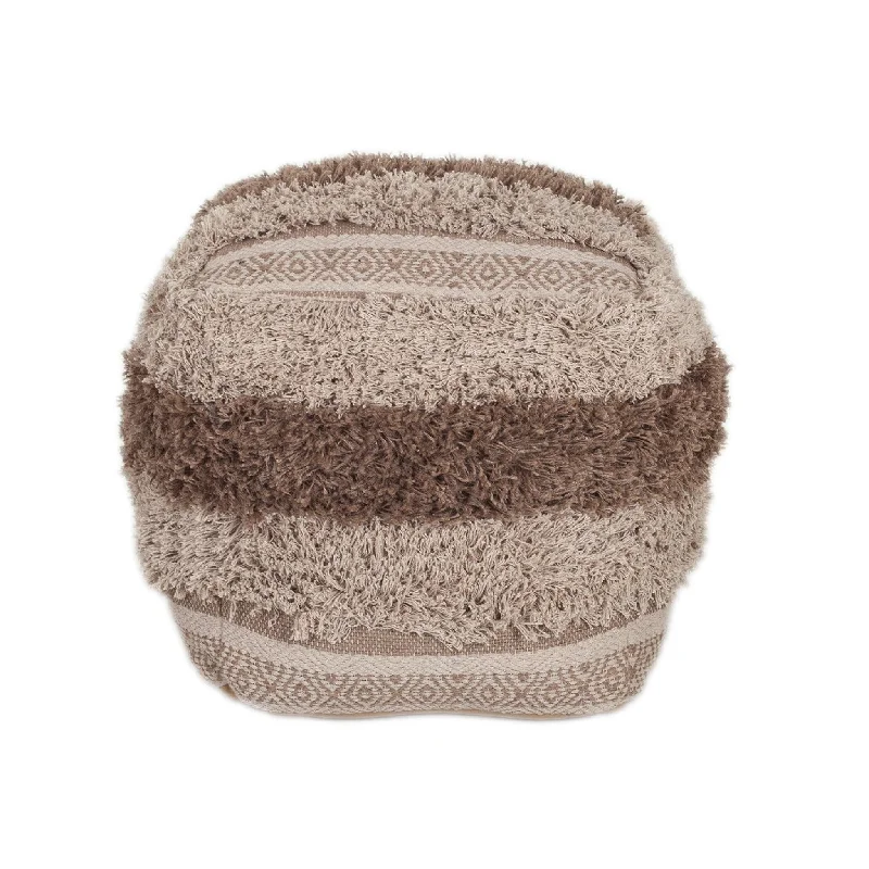 Boho Shaggy Textured Pouf - Khaki