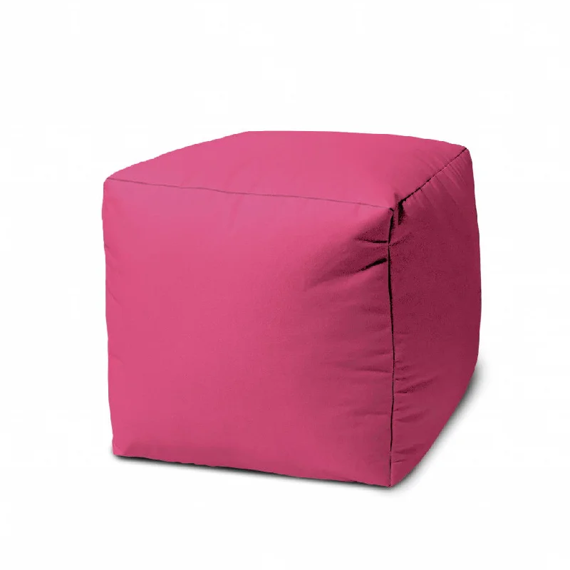 Cool Bright Solid Color Indoor Outdoor Pouf Cover - Hot Pink