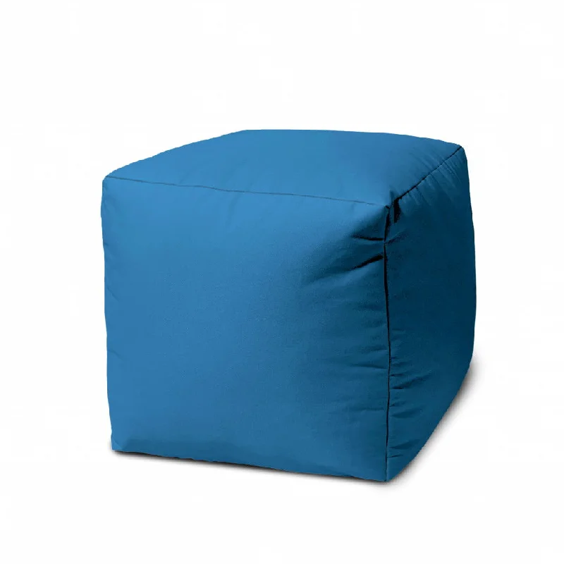 Cool Bright Solid Color Indoor Outdoor Pouf Cover - Teal Blue