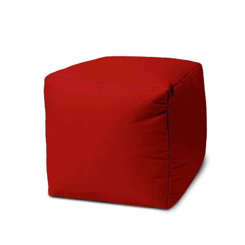 Cool Primary Solid Color Indoor Outdoor Pouf Cover - Red