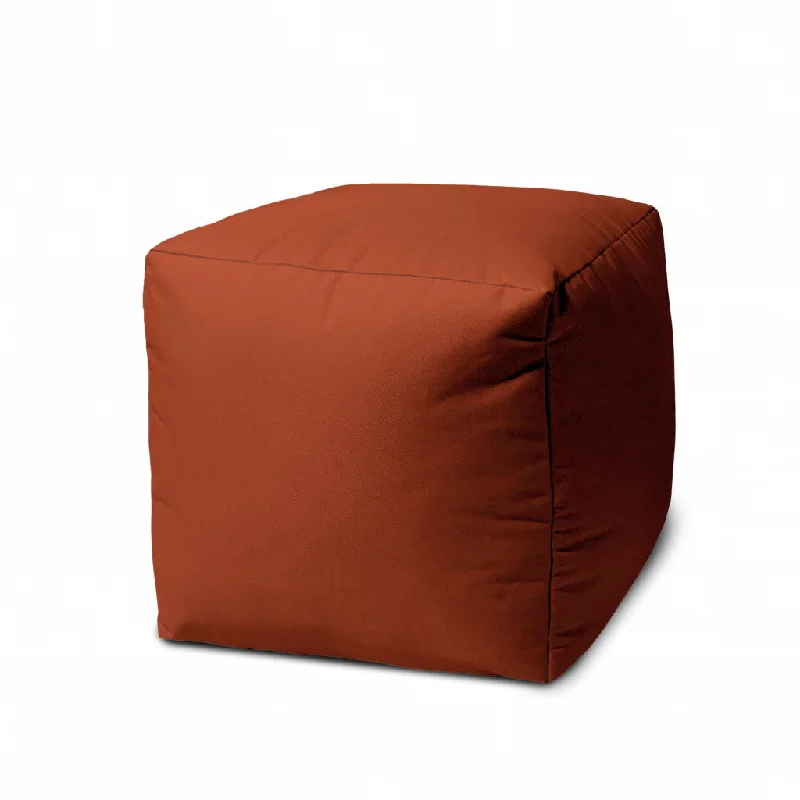 Cool Rust Solid Color Indoor Outdoor Pouf Cover - Dark Amber