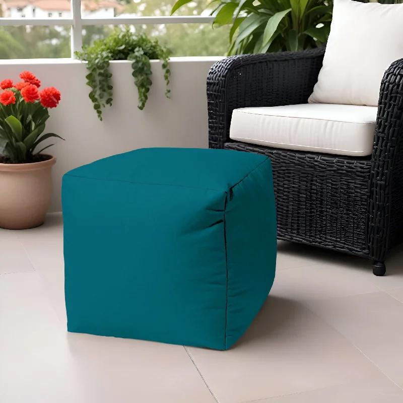 Cool Solid Color Indoor Outdoor Pouf Cover - Dark Teal