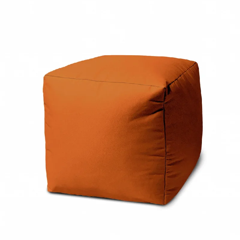 Cool Solid Color Indoor Outdoor Pouf Cover - Orange