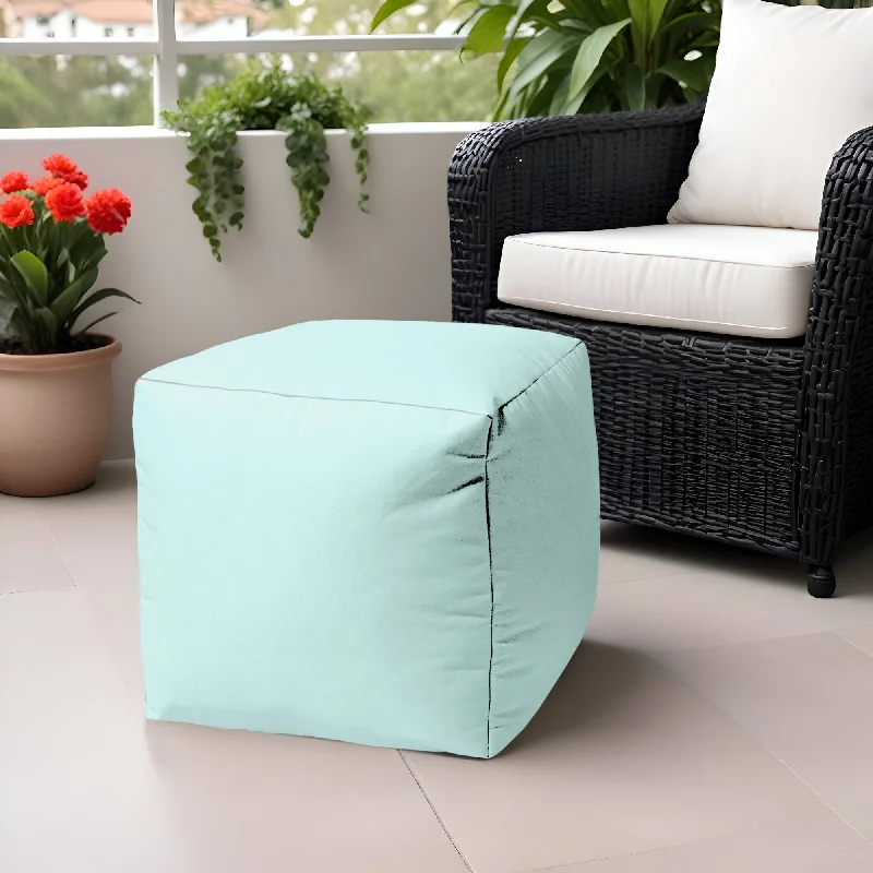 Cool Solid Color Indoor Outdoor Pouf Cover - Pale Aqua