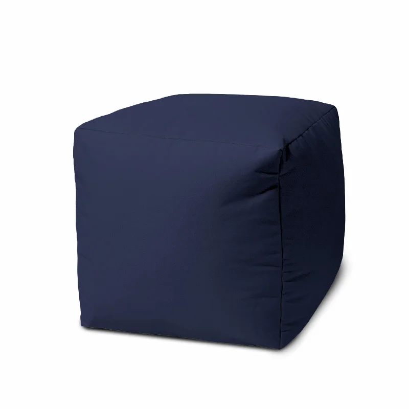 Cool Warm Solid Color Indoor Outdoor Pouf Cover - Indigo Blue