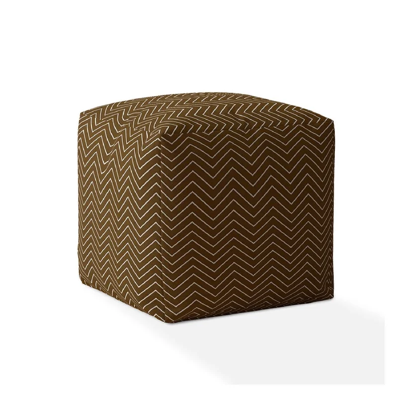 Cotton Chevron Pouf Cover - Brown