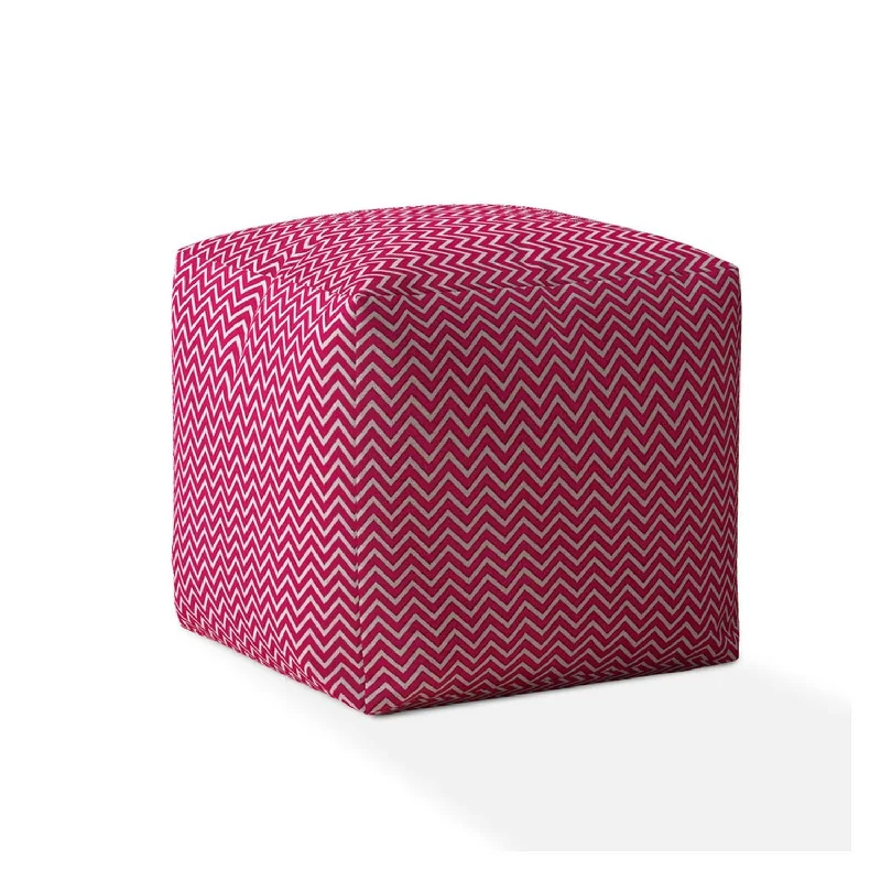 Cotton Chevron Pouf Cover - Pink