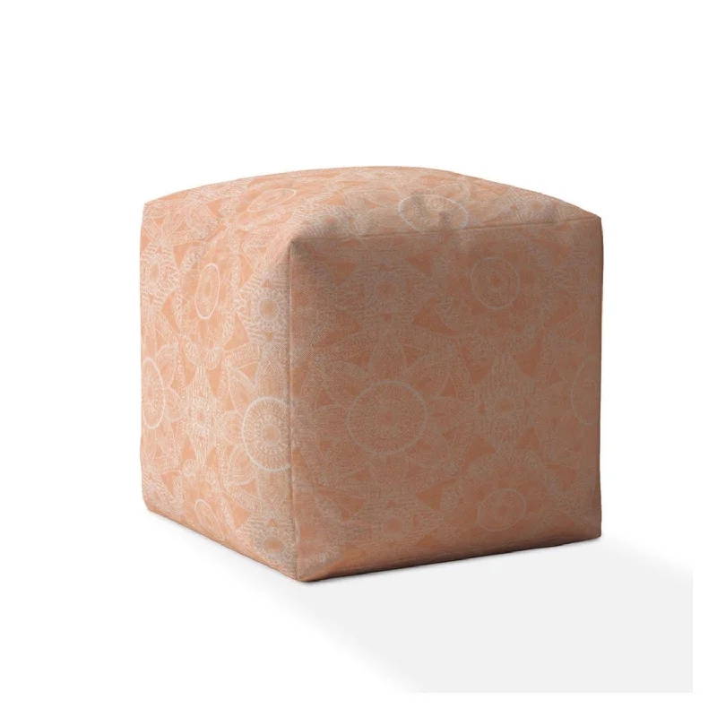 Cotton Floral Pouf Cover - Orange