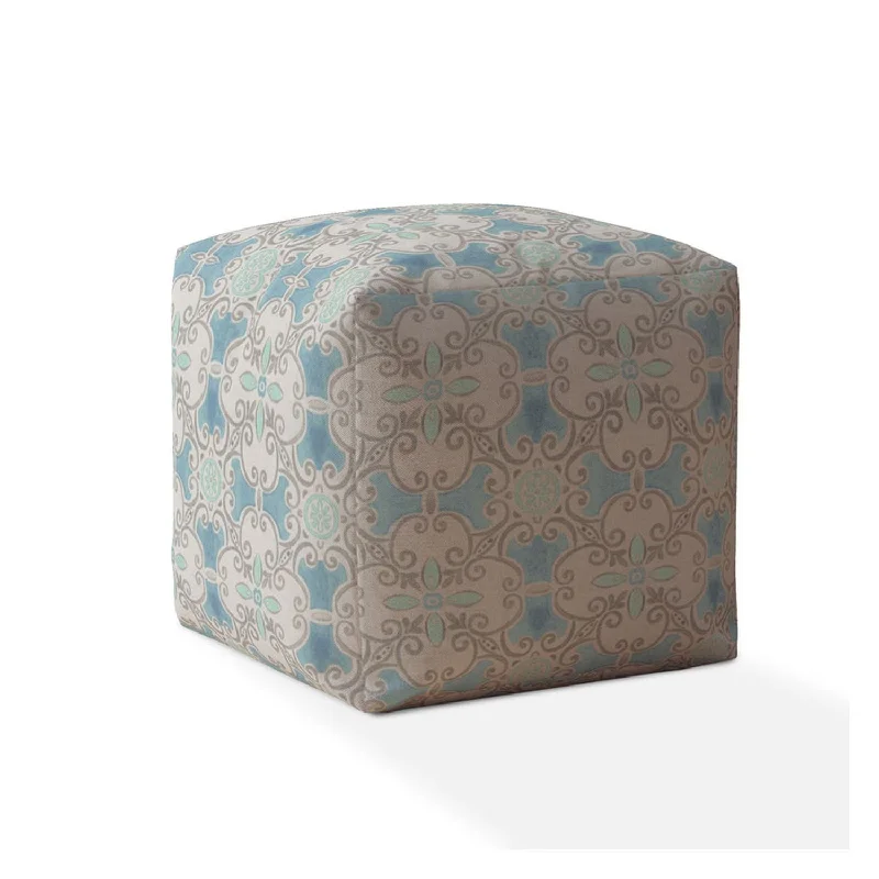 Cotton Ikat Pouf Cover - Blue