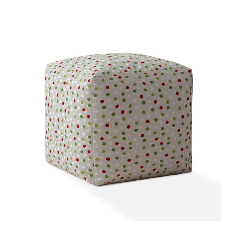 Cotton Polka Dots Pouf Cover - Green