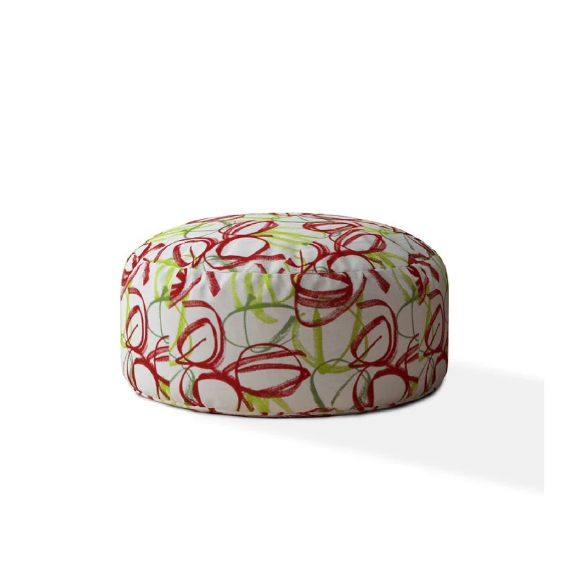 Cotton Round Abstract Pouf Cover - Green / White