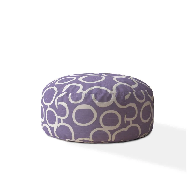 Cotton Round, Abstract Pouf Cover - Purple / White