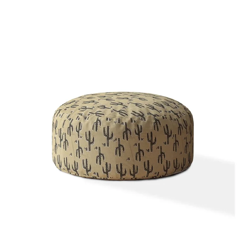 Cotton Round Cactus Pouf Cover - Beige