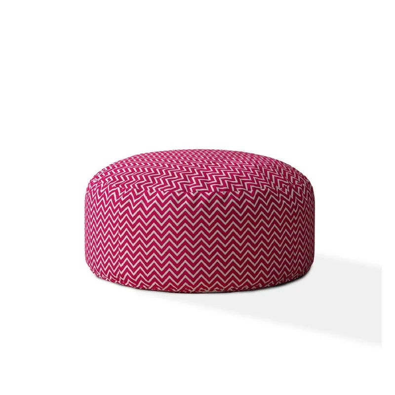 Cotton Round Chevron Pouf Cover - Pink