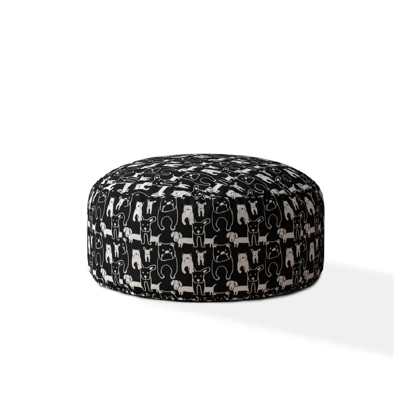 Cotton Round Dog Pouf Cover - Black / White