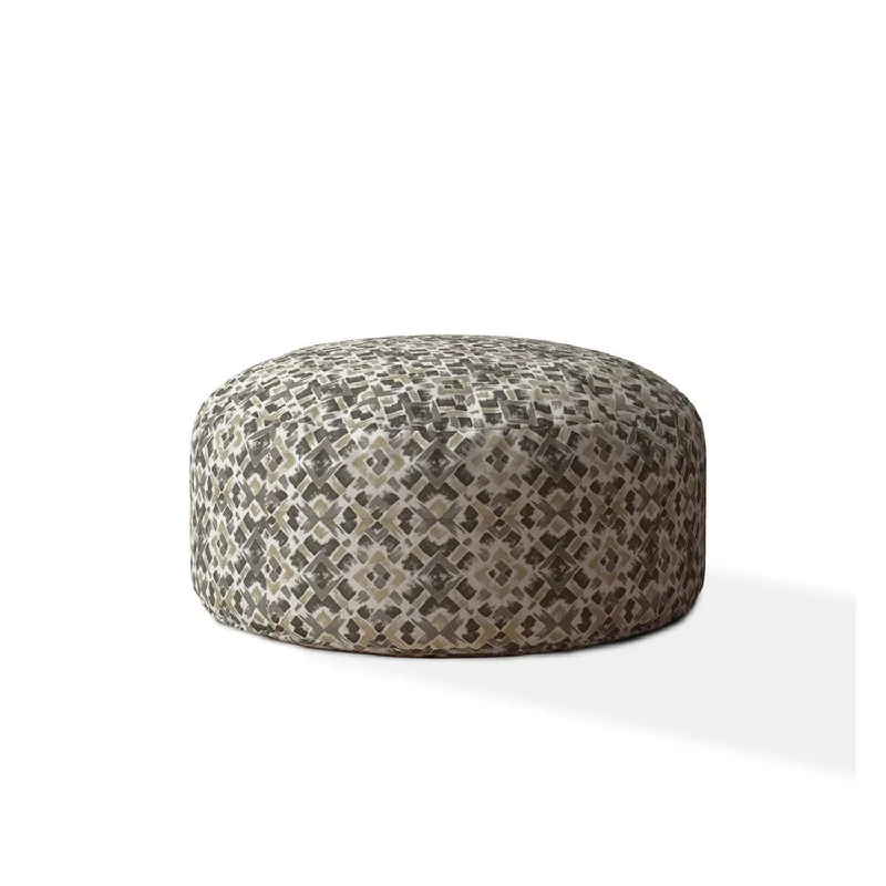 Cotton Round Geometric Pouf Cover - Beige