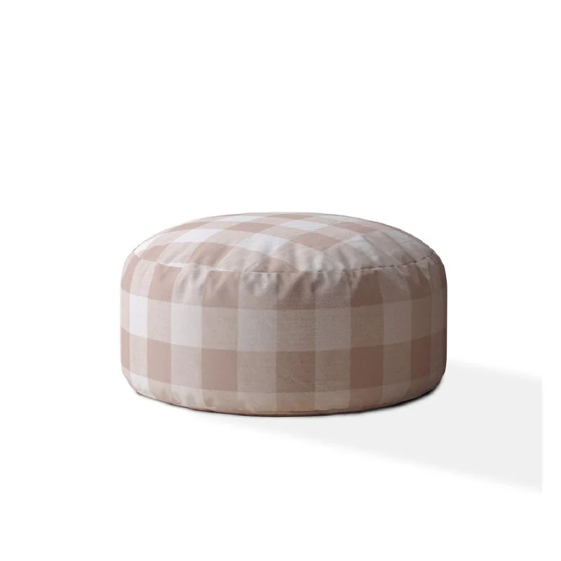 Cotton Round Gingham Pouf Cover - Pink / White