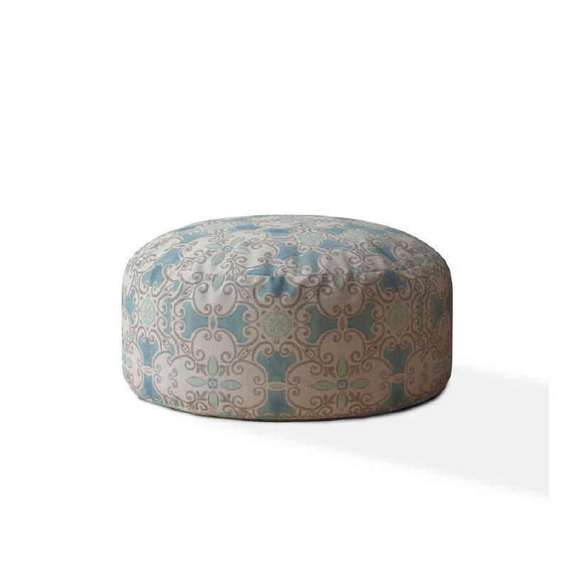 Cotton Round Ikat Pouf Cover - Blue