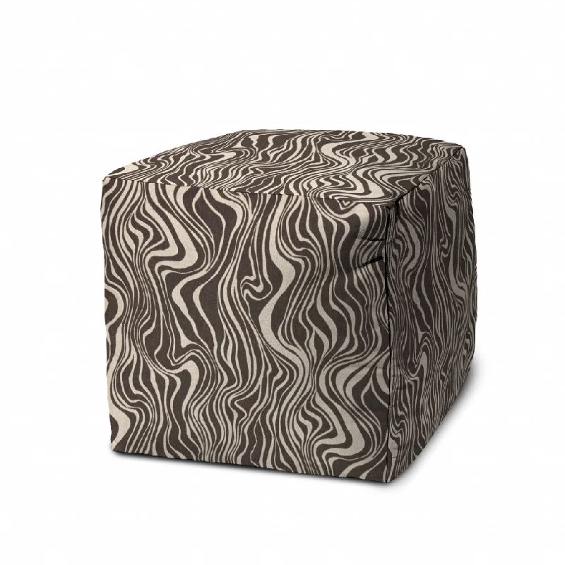 Cube Abstract Indoor Outdoor Pouf Cover - Brown