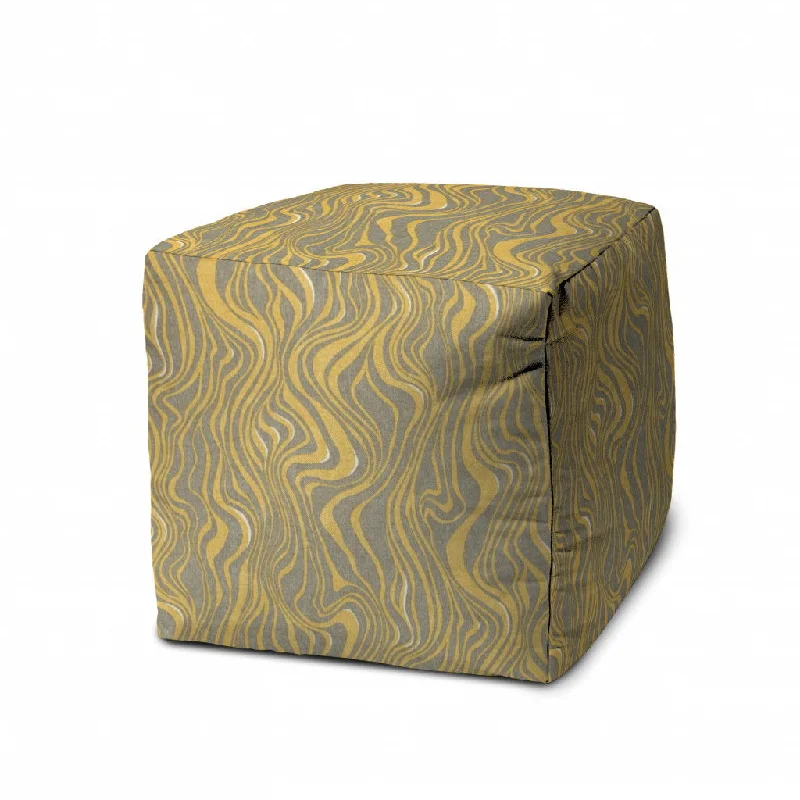 Cube Abstract Indoor Outdoor Pouf Cover - Yellow