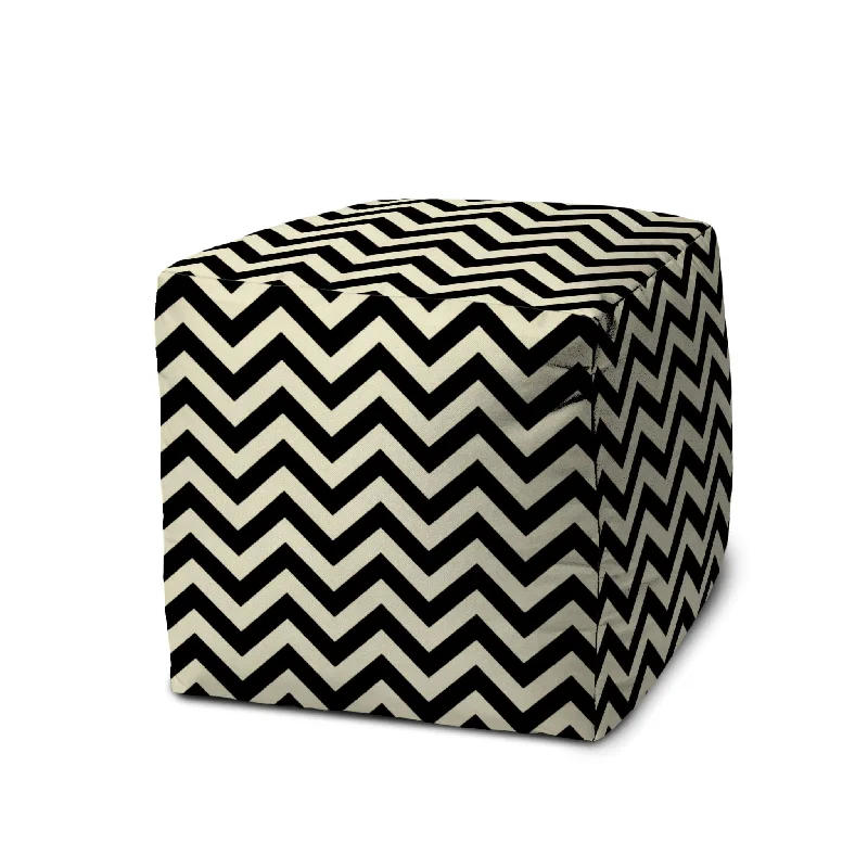 Cube Chevron Indoor Outdoor Pouf Cover - Black / White