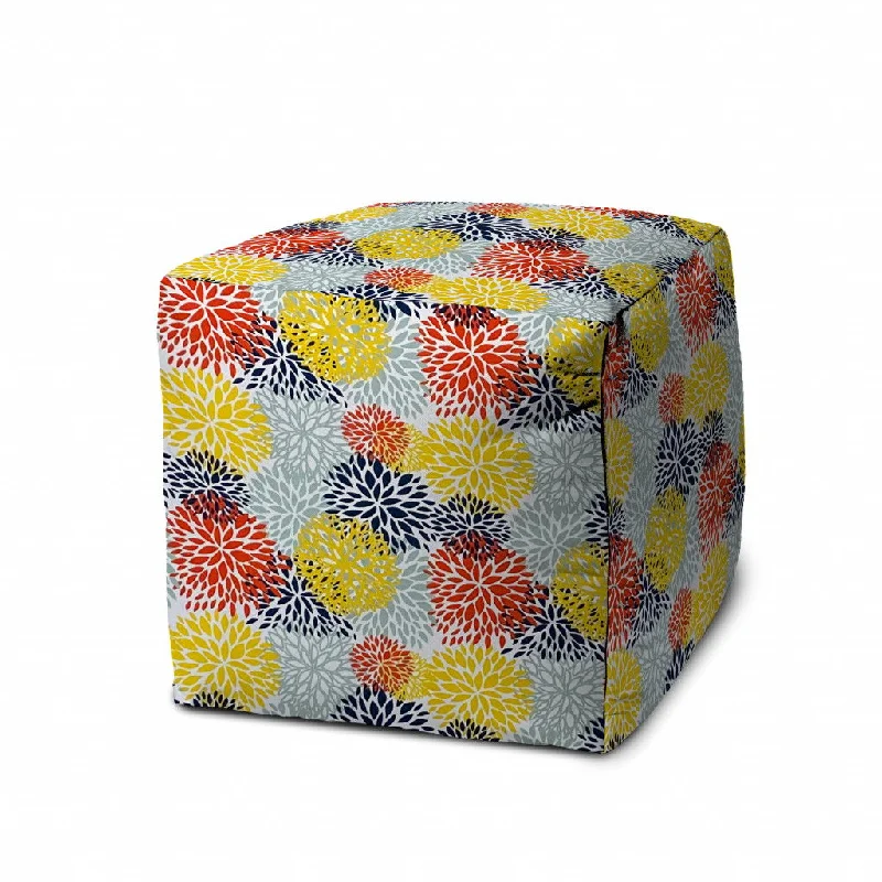 Cube Floral Indoor / Outdoor Pouf Cover - Green