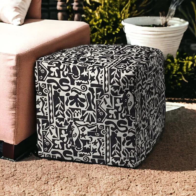 Cube Geometric Indoor Outdoor Pouf Cover - Black