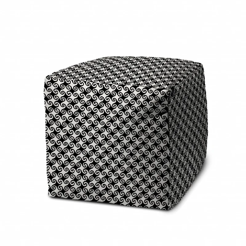 Cube Geometric Indoor Outdoor Pouf Cover - Black / White