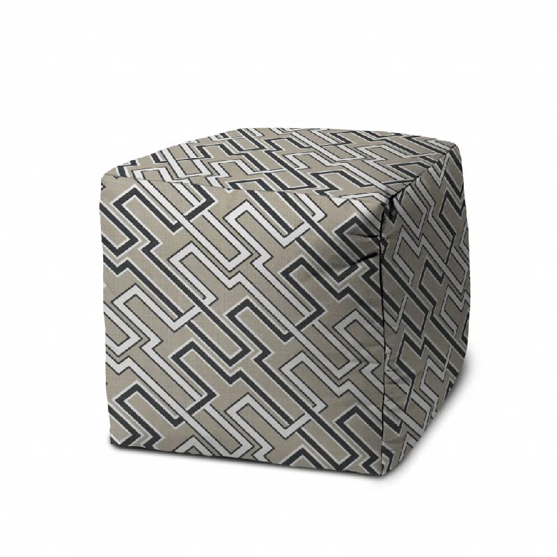 Cube Geometric Indoor Outdoor Pouf Cover - Taupe