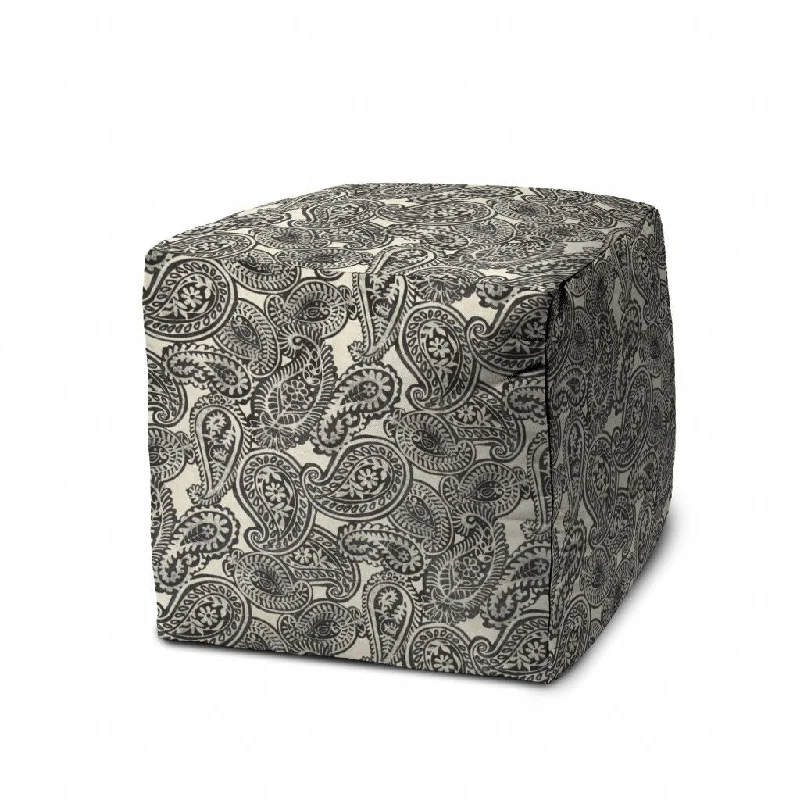 Cube Paisley Indoor Outdoor Pouf Cover - Gray