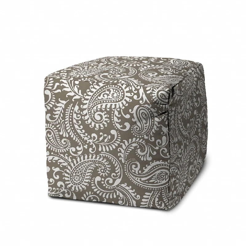 Cube Paisley Indoor Outdoor Pouf Cover - Taupe