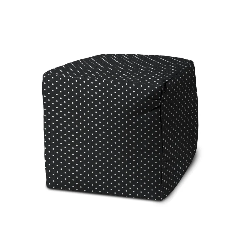 Cube Polka Dots Indoor Outdoor Pouf Cover - Black / White