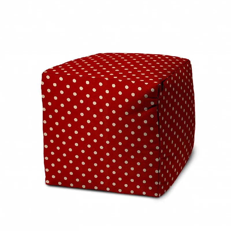 Cube Polka Dots Indoor Outdoor Pouf Cover - Red