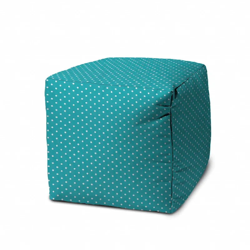 Cube Polka Dots Indoor Outdoor Pouf Cover - Turquoise