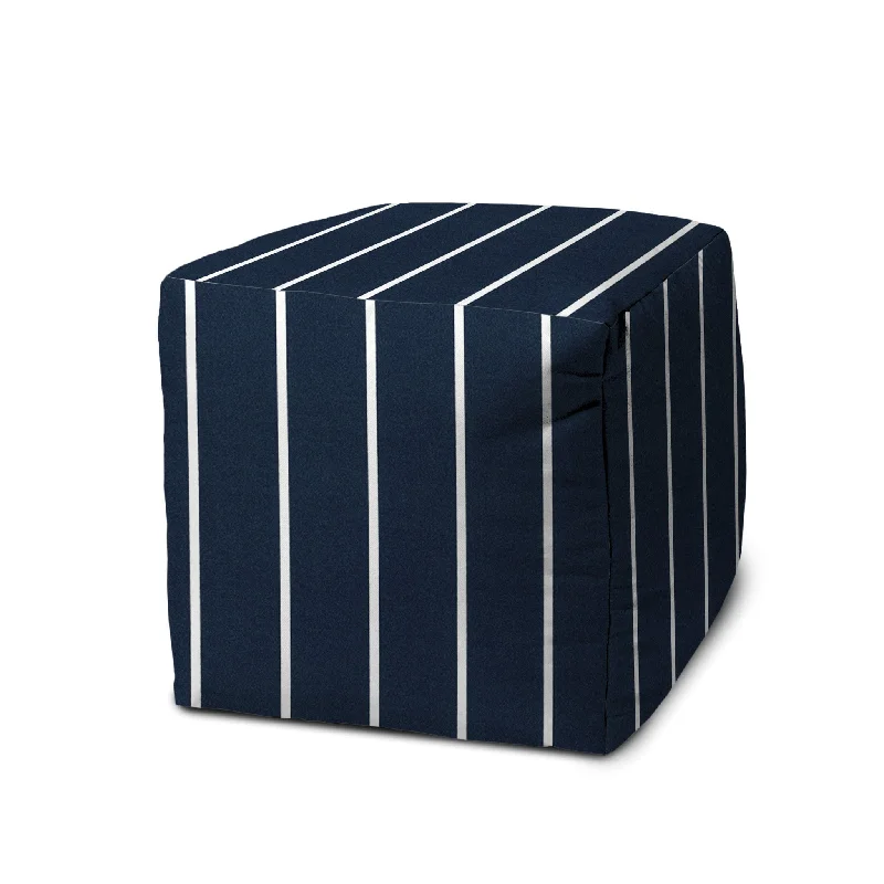 Cube Striped Indoor / Outdoor Pouf Cover - Blue