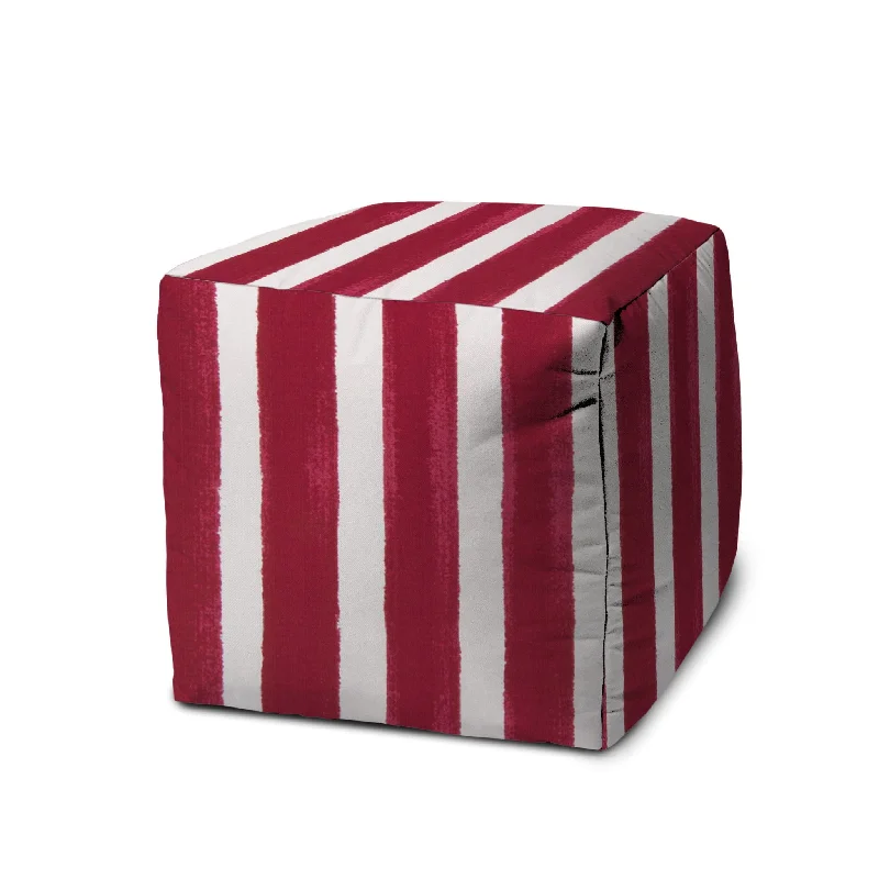 Cube Striped Indoor Outdoor Pouf Cover - Pink / White