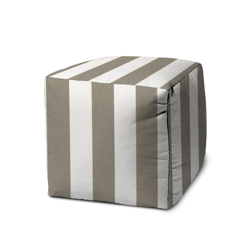 Cube Striped, Indoor Outdoor Pouf Cover - Taupe