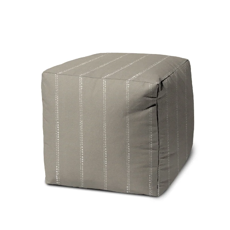 Cube Striped Indoor / Outdoor Pouf Cover - Taupe