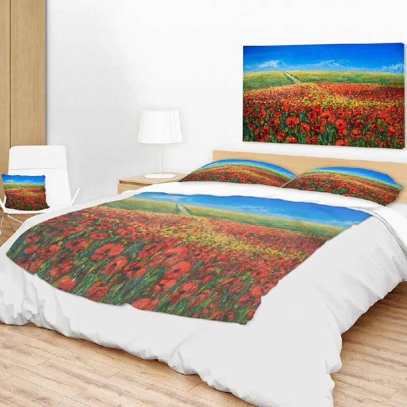 Designart 'Acrylic Landscape with Red Flowers' Floral Throw Blanket