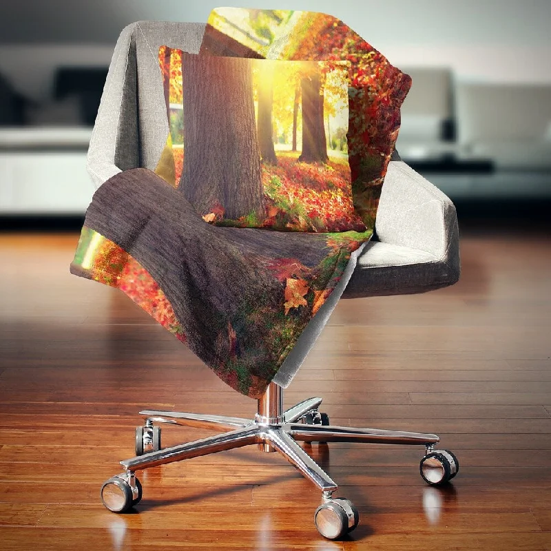 Designart 'Autumn Trees in the Sunlight' Landscape Fleece Throw Blanket