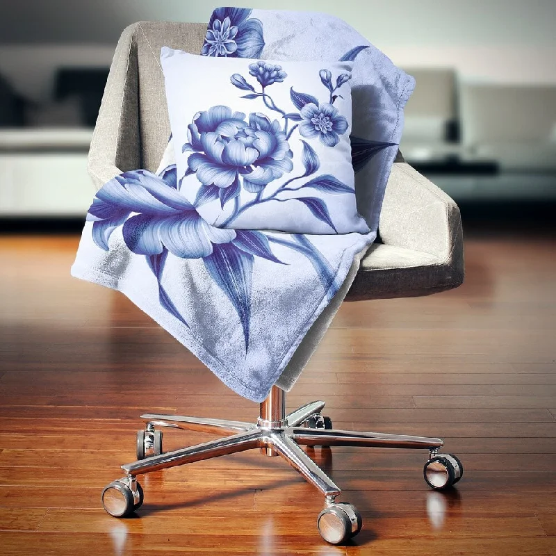 Designart 'Blue Peony Rose and Sakura Flowers' Floral Throw Blanket